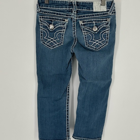 L.A. Idol Juniors Sz 5 Jean Capri Flap Pockets Blue Denim X7 - Picture 3 of 6